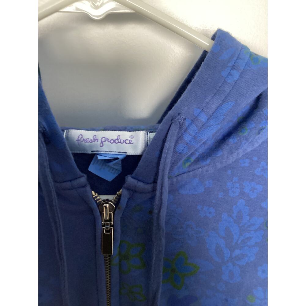 Vintage Fresh Produce Women's Floral Zip Up Kangaroo Pocket‎ Hoodie Blue Size XL - Picture 4 of 8